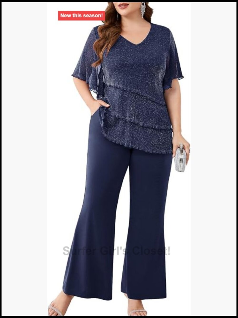 Plus Size Mother of Bride Sparkly 2 Piece Pant Suit Wedding Guest Formal Outfit